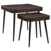 Benzara Wooden Top Nesting Accent Table with Metal Tapered Legs, Set of 2, Brown