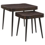 Benzara Wooden Top Nesting Accent Table with Metal Tapered Legs, Set of 2, Brown