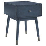 Benzara 1 Drawer Wooden Accent Table with USB Ports and Splayed Legs, Blue