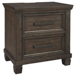 Benzara 2 Drawer Wooden Nightstand with Molded Detailed and Tapered Legs, Brown