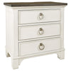 Benzara Cottage 3 Drawer Wooden Nightstand with Contrasting Top, White and Brown