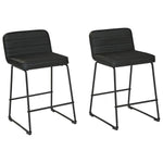 Benzara Channel Stitched Low Faux Leather Barstool with Sled Base, Set of 2, Black