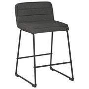 Benzara Channel Stitched Low Back Fabric Barstool with Sled Base, Set of 2, Gray