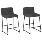 Benzara Channel Stitched Low Back Fabric Barstool with Sled Base, Set of 2, Gray