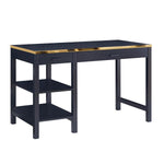 Benzara 2 Drawer Rectangular Desk with 2 Open Shelves, Black and Gold