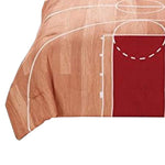 Benzara 4 Piece Polyester Full Comforter Set with Basketball Court Print, Multicolor