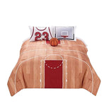 Benzara 4 Piece Polyester Full Comforter Set with Basketball Court Print, Multicolor