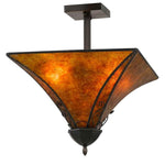 Benzara 2 Bulb Square Shape Metal Flush Mount with Compressed Mica Shade, Orange