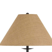 Benzara Scrolled Metal Body Table Lamp with Conical Fabric Shade, Bronze and Beige