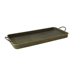 Benzara Rectangular Metal Tray with Gold Rim, Set of 3, Antique Brass