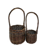 Benzara Willow Woven Basket with Tall Curved Handles, Set of 2, Brown