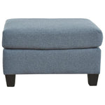 Benzara Fabric Upholstered Contemporary Ottoman with Block Feet, Blue