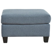 Benzara Fabric Upholstered Contemporary Ottoman with Block Feet, Blue