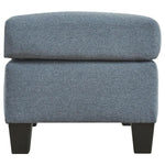 Benzara Fabric Upholstered Contemporary Ottoman with Block Feet, Blue