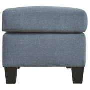 Benzara Fabric Upholstered Contemporary Ottoman with Block Feet, Blue