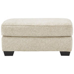 Benzara Textured Fabric Upholstered Ottoman with Welt Trim Details, Beige
