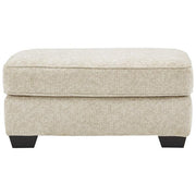 Benzara Textured Fabric Upholstered Ottoman with Welt Trim Details, Beige