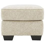 Benzara Textured Fabric Upholstered Ottoman with Welt Trim Details, Beige