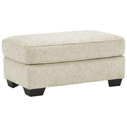 Benzara Textured Fabric Upholstered Ottoman with Welt Trim Details, Beige