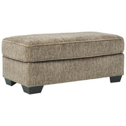 Benzara Textured Fabric Upholstered Ottoman with Welt Trim Details, Brown