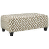 Benzara Geometric Fabric Upholstered Ottoman with Welt Trim Details,Brown and White