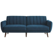 Benzara Fabric Upholstered Flip Flop Sofa with Channel Tufting, Blue