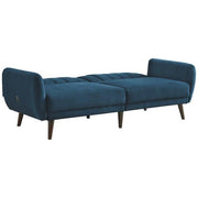 Benzara Fabric Upholstered Flip Flop Sofa with Channel Tufting, Blue