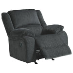 Benzara Fabric Upholstered Rocker Recliner with Pillow Arms, Gray