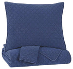 Benzara 3 Piece Diamond Quilted Polyester Queen Coverlet Set, Blue