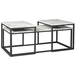 Benzara 3 Piece Metal Frame Occasional Table Set with Marble Top, White and Black