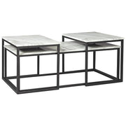 Benzara 3 Piece Metal Frame Occasional Table Set with Marble Top, White and Black
