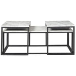 Benzara 3 Piece Metal Frame Occasional Table Set with Marble Top, White and Black