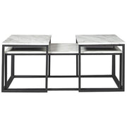 Benzara 3 Piece Metal Frame Occasional Table Set with Marble Top, White and Black