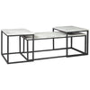 Benzara 3 Piece Metal Frame Occasional Table Set with Marble Top, White and Black