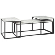 Benzara 3 Piece Metal Frame Occasional Table Set with Marble Top, White and Black