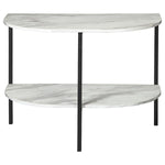 Benzara Crescent Moon Shaped Marble Top Metal Chair Side End Table, White and Black