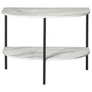 Benzara Crescent Moon Shaped Marble Top Metal Chair Side End Table, White and Black