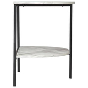 Benzara Crescent Moon Shaped Marble Top Metal Chair Side End Table, White and Black