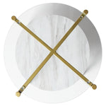 Benzara Glass Top Metal End Table with Marble Shelf, Gold and White