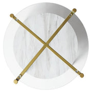 Benzara Glass Top Metal End Table with Marble Shelf, Gold and White