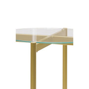 Benzara Glass Top Metal End Table with Marble Shelf, Gold and White