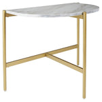Benzara Crescent Moon Shaped Marble Top Metal Chair Side End Table, White and Gold