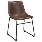 Benzara Contoured Faux Leather Side Chair with Metal Sled Base, Brown and Black