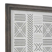 Benzara Glass Front Wall Art with Repeated Tribal Print, Gray and White
