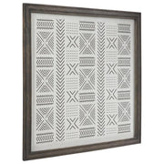 Benzara Glass Front Wall Art with Repeated Tribal Print, Gray and White