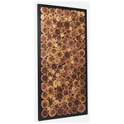 Benzara Rectangular Framed Wall Decor with Sliced Wooden Logs, Black and Brown