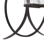 Benzara Scroll Design Metal Wall Sconce with Candle Holder, Dark Bronze and Clear