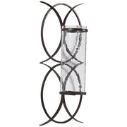 Benzara Scroll Design Metal Wall Sconce with Candle Holder, Dark Bronze and Clear
