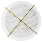 Benzara Glass Top Cocktail Table with Faux Marble Bottom Shelf, Clear and Gold
