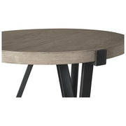 Benzara Round Wooden Top End Table with Open Geometric Metal Base, Gray and Black